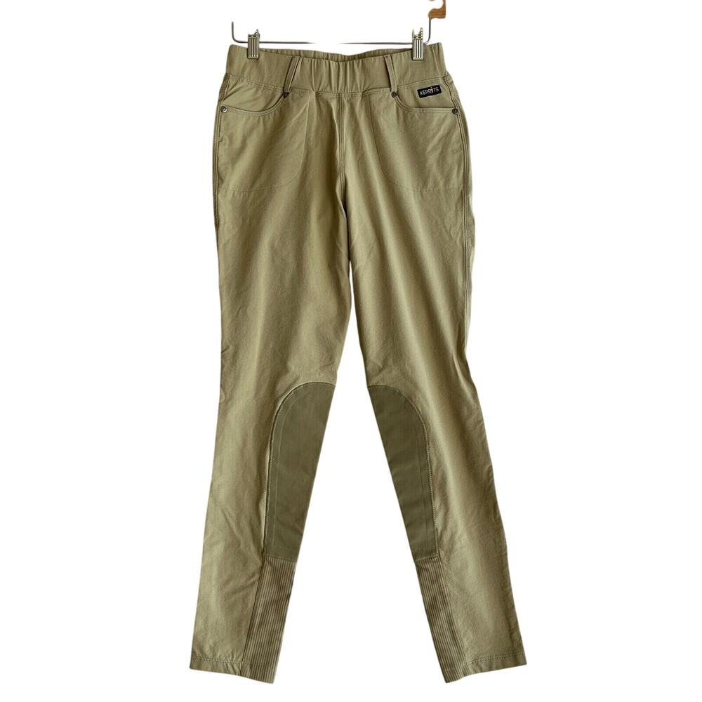 KERRITS Women Stretch Equestrian Riding Breeches Knee Patch Khaki Pockets Small